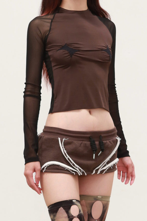 Rui Zhou 24 Autumn and Winter Free Point Long Sleeve Top RUI-RAW24WV03-QKLH Chocolate mixOnyx